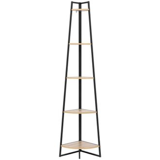 5five Simply Smart Aliaj Mensola angolare 5 ripiani in metallo stile industriale nero e rovere chiaro 180x35x35 cm