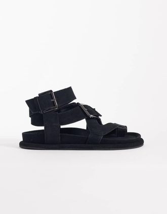 Asos Finley - Sandali premium con plantare e fascette in camoscio nero