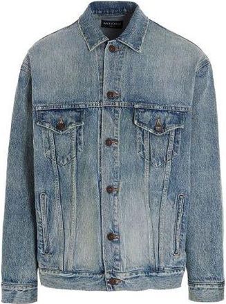 Balenciaga Est. 1917 College Logo Print Denim Jacket Large Fit Washed Light Blue 675207TJW795620