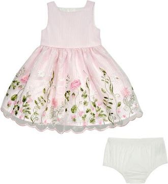 Pippa & Julie Kids Floral Embroidered Dress with Bloomers in Pink/White at Nordstrom, Size 12M