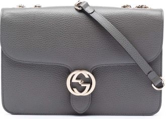 Gucci Pre-owned Womens Medium Dollar Calfskin Interlocking G Crossbody - Grey Leather - One Size