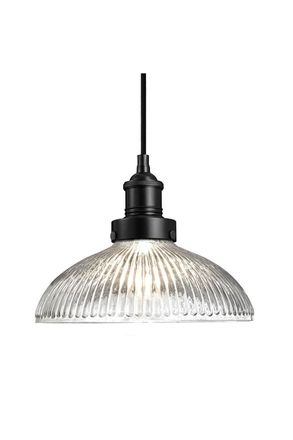 Industville Brooklyn Glass Dome Pendant, 12 Inch, Black Holder