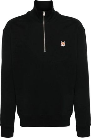 Maison Kitsun&eacute; Zwarte Sweatshirt met Fox Head Patch - Heren - Sweatshirts - Zwart - XL - Katoen - Hoodies & sweatvesten