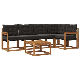 vidaXL Conjunto De Sof&aacute;s De Exterior Con Coj&iacute;n 6 Pcs Natural Y Negro Vidaxl
