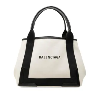 Balenciaga Black Ivory Canvas Leather Handbag Pouch Tote Bag (Pre-Owned)