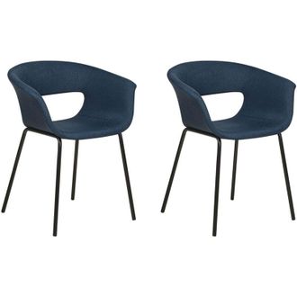 Beliani Set di 2 sedie moderne Sedute imbottite Gambe in metallo per sala da pranzo cucina Blu scuro Abilene