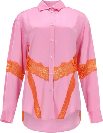 Msgm Pink Orange Lace Inserts Shirt