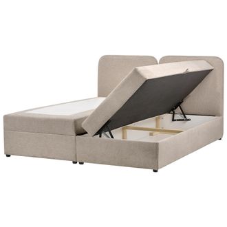 Beliani Cama Continental Con Almacenaje Elevable Tapizado De Tela Repelente Al Agua Con Cabecero 180 X 200 Cm Gris Pardo Chancellor