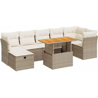 vidaXL Set Sof&aacute;s Jard&iacute;n Y Cojines 8 Pzas Rat&aacute;n Sint&eacute;tico Acacia Beige Vidaxl