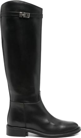 Julie Dee 30 mm leren laarzen met gespsluiting - Zwart