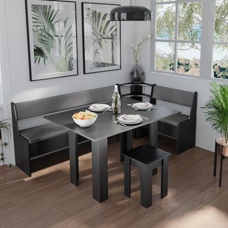 Vicco Conjunto Con Banco Esquinero Roman, Negro, 120 X 41.5 Cm Con Mesa