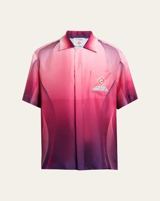 Casablanca Mens Silk Half-Tone Logo Short-Sleeve Shirt