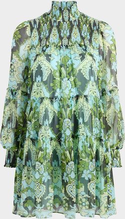 Cinq &agrave; Sept Rika Long-Sleeve Damask Mini Dress