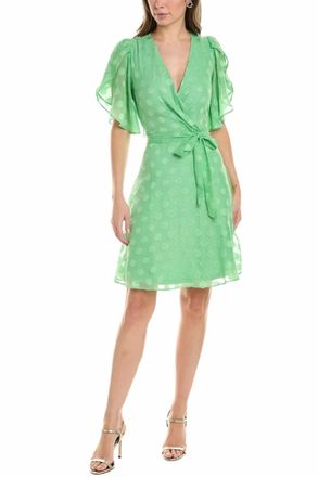London Times Metallic Faux-Wrap Dress In Green