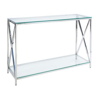 Beliani Beliani - Consola De Vidrio Templado Transparente Plateado 120 X 40 Cm Acero Inoxidable Audet