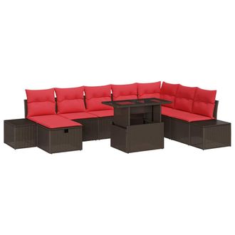 vidaXL Conjunto De Sof&aacute; De Jard&iacute;n Con Coj&iacute;n 9 Pcs Marr&oacute;n Polirat&aacute;n Vidaxl