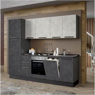 Gastone Rinaldi Cucina Licola 255x216 h reversibile colore iron e pensili spatolato con lavastoviglie