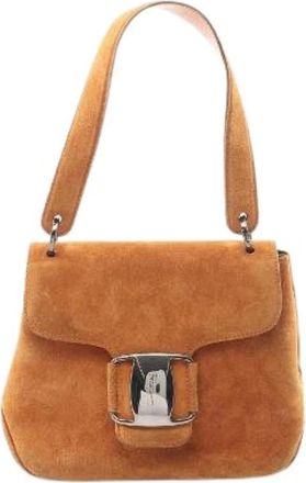 Ferragamo Pre-owned Shoulder Bags, female, Brown, Size: ONE SIZE Pre-owned Suede Handbag (Vara)
