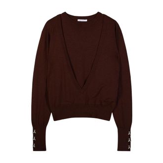 Patrizia Pepe Truien & Vesten, Dames, Bruin, S, Wol, Wool V-neck Sweater