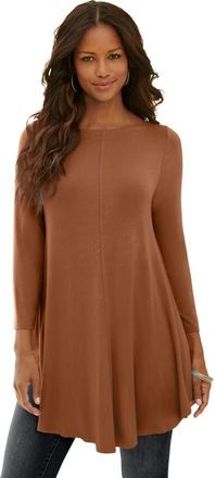 Roaman's Plus Size Boatneck Swing Ultra Drape Tunic Top in Cognac at Nordstrom, Size 12
