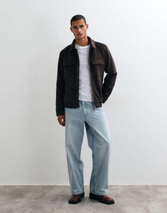 Threadbare giacca in finto camoscio con colletto marrone cioccolato