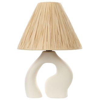 Beliani L&aacute;mpara De Mesa De Cer&aacute;mica Blanco Natural 42 Cm Pantalla Papel Moderno Barbas