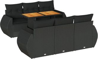 vidaXL Set De Sof&aacute;s De Jard&iacute;n 7 Pzas Con Cojines Rat&aacute;n Sint&eacute;tico Negro Vidaxl