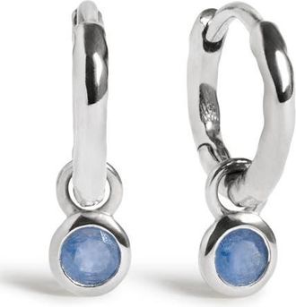 Monica Vinader Birthstone Huggie Hoop Earrings in Sterling Silver/blue Sapph at Nordstrom