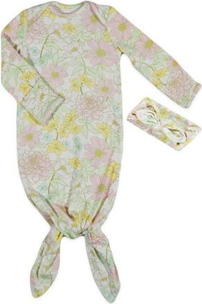 Everly Grey Long Sleeve Knotted Gown & Headwrap Set in Begonia at Nordstrom, Size 0-3M