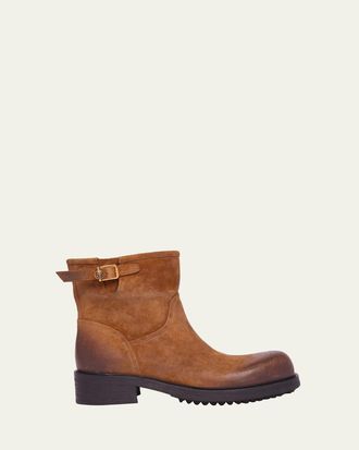 Versace Mens Suede La Medusa Buckle Ankle Boots