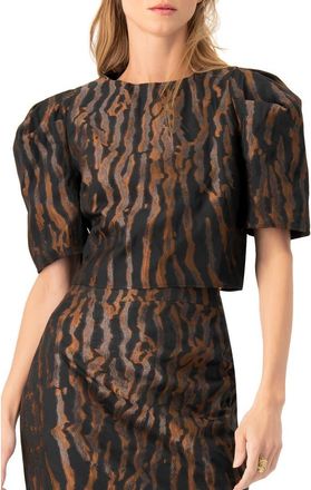 Ivonne Short Puff Sleeve Jacquard Blouse in Black at Nordstrom, Size 12