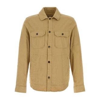 Woolrich Stretch Katoenen Overhemd - Heren - Casual Overhemden - Beige - L - Katoen - Overhemden