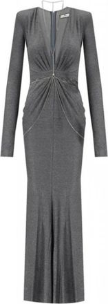 Elisabetta Franchi Red Carpet-jurk in lurex jersey met body chain - Dames - Avondkleed - Grijs - XL - Polyester - Kleedjes