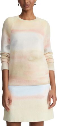 Lafayette 148 New York Printed Cashmere Crewneck Sweater In Straw Multi