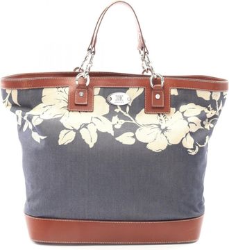 Celine Brown Navy Denim Leather Handbag Tote Bag (Pre-Owned)