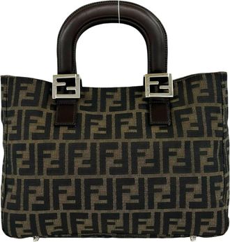 Fendi Black Brown Canvas Leather Handbag Tote Bag (Pre-Owned)