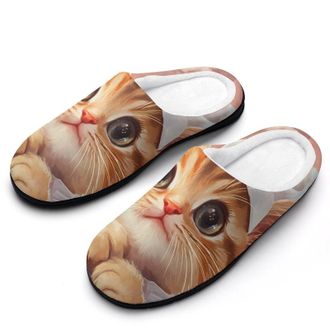 Generic Cute Chef Kitty Cat Mens Slippers Slip On Comfortable Fleece Cotton House Shoes Winter