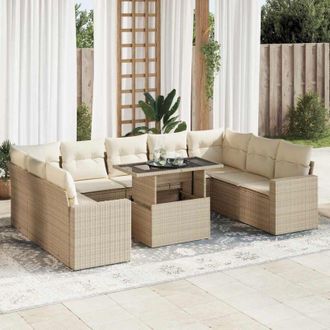 vidaXL Juego De Sof&aacute;s Jard&iacute;n Con Cojines Beige 10 Pzas Rat&aacute;n Sint&eacute;tico Vidaxl