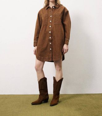 FRNCH Domitille Buttoned Shirt Mini Dress In Camel