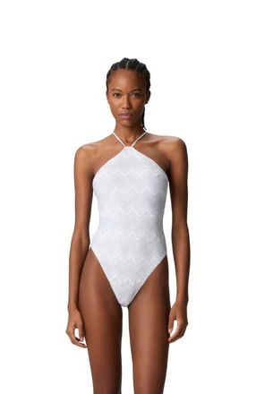 Missoni Zig Zag Lam&eacute; Viscose One-piece Swimsuit With Halter Neck in Silver at Nordstrom, Size 44 It
