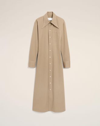 Ami Beige Cotton Fitted Shirt Dress Beige - 34 - for Women