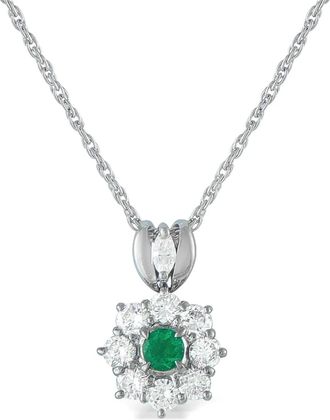 Luxury Bazaar platinum diamond emerald pendant necklace - Zilver
