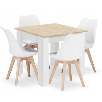 Private Label Insieme Valora tavolo 80x80 Sonoma + 4 sedie RIKX bianche