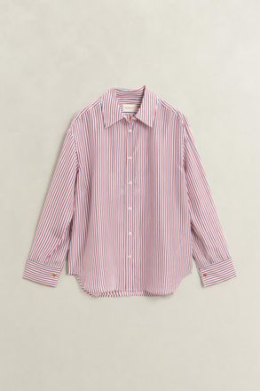 GANT Women Striped Habotai Silk Blouse (32) PERFECT RED