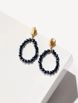 Talbots Adara Beaded Hoop Earrings - Blue/Gold - 001 Talbots