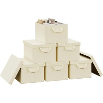 Woltu 6x Cajas De Almacenamiento Con Tapa, Caja 43x33x26cm, Crema, 36l - Woltu