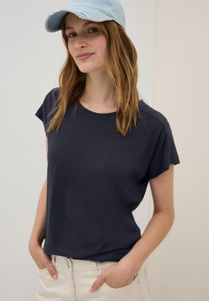 Cecil T-Shirt CECIL, Damen, Gr. M (40), urban dunkelblau, Jersey, Obermaterial: 50% Baumwolle, 50% Modal, unifarben, normal h&uuml;ftbedeckend, Rundhals, Shirts 