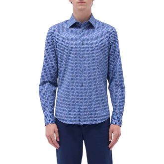 Bugatchi James OoohCotton Abstract Button-Up Shirt in Night Blue at Nordstrom, Size Xxx-Large