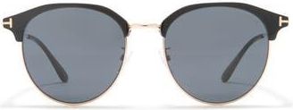 Tom Ford 55mm Round Sunglasses in Shiny Black /Smoke at Nordstrom Rack