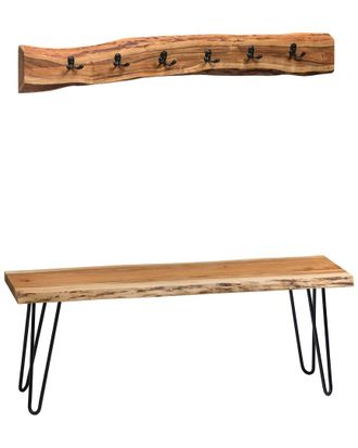 Alaterre Hairpin Natural Live Edge 48In Bench With Coat Hook Set